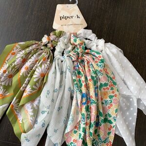 Piper K Floral and Polka Dot SCARF Hair Scrunchies Set OF4